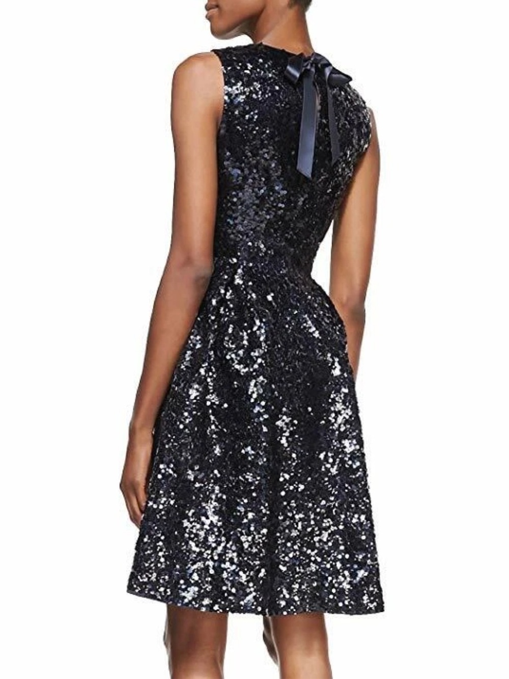 kate Spade Black Sequin Midi Dress with Ribbon Bow Back